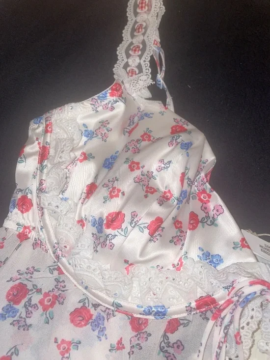 For Love & Lemons Ditsy Day Ruffled Bra Top/Mini Skirt NWT- XL-Red/White/Blue - Picture 9 of 15